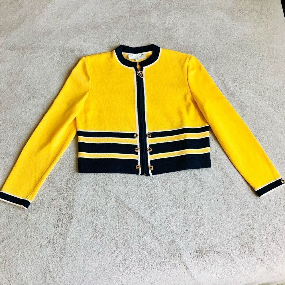 NWOT Vintage St. John Collection by Marie Gray Yellow and Black Knit Zip Jacket